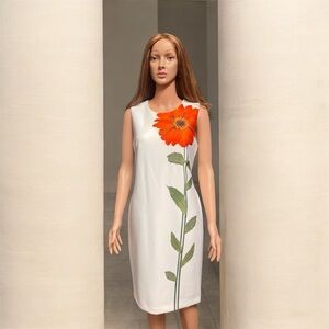 Calvin Klein White Dress with Orange Floral Design